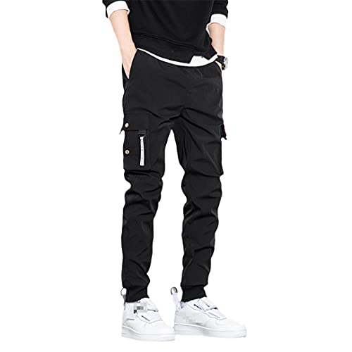 GYSAFJ Herren Cargohose Herren Seitentaschen Jogger Hose Streetwear Schwarz Hose, Black Cargo Pants, 6X-Groß von GYSAFJ