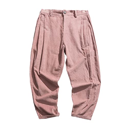 GYSAFJ Herren Cordhose Haremshose Chinesischer Stil Solide Sweatpants Männlich Lose Hose, Rosa (asiatische Größe), 3X-Groß von GYSAFJ