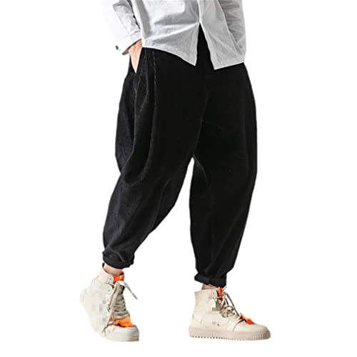 GYSAFJ Herren Cordhose Haremshose Chinesischer Stil Solide Sweatpants Männlich Lose Hose, Schwarz (asiatische Größe), 3X-Groß von GYSAFJ