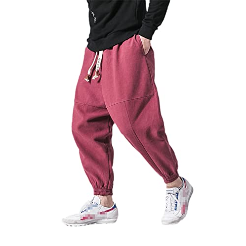 GYSAFJ Lässige Baumwoll-Leinenhose für Herren, dicke Fleece-Haremshose für Herren und Damen, warme Jogginghose, Asiatische Größe Rot, Groß von GYSAFJ