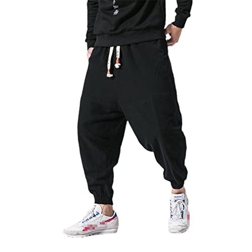 GYSAFJ Lässige Baumwoll-Leinenhose für Herren, dicke Fleece-Haremshose für Herren und Damen, warme Jogginghose, Asiatische Größe Schwarz, Mittel von GYSAFJ