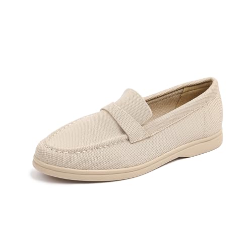 GYUBL Damen Ballerinas Loafers mit rutschfestem Gummisohle und weicher Einlage,Modèle XTZ-6999,Beige,EU35 von GYUBL