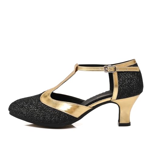 GYUBL Damen Flapper Tanzschuhe Glitter Salsa Ballroom Schuhe Heels,Schwarz-5.5cm, 39 EU von GYUBL