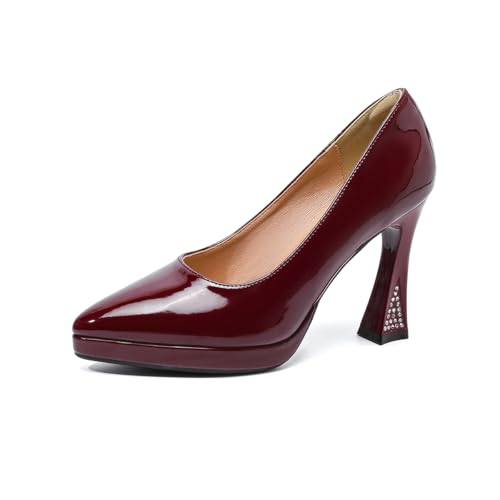 GYUBL Damen High Heels Rutschfester Gummisohle für Büro,Modèle XTZ-189,Weinrot,EU38 von GYUBL