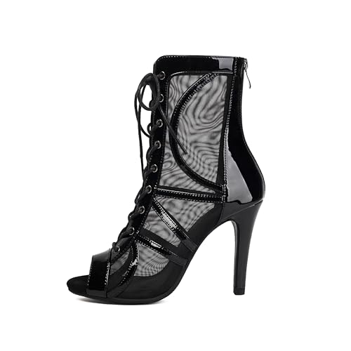 GYUBL Damen Lateinische Tanzstiefel Reißverschluss Offene Zehe Salsa Bachata Ballsaal Tanz Stiefeletten Absätze Tanzschuhe, 42 EU von GYUBL