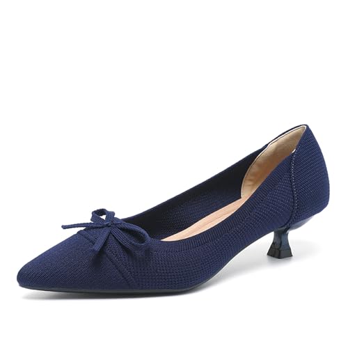 GYUBL Damen Pumps Kitten Absatz Niedriger Absatz Slip On Kleiderschuhe Geschlossene Spitze Zehen Hochzeitsschuhe Prom Party,1506-1-Blau,EU40 von GYUBL
