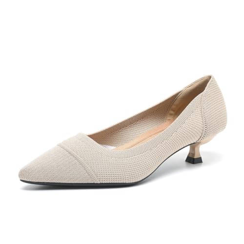 GYUBL Damen Pumps Kitten Absatz Niedriger Absatz Slip On Kleiderschuhe Geschlossene Spitze Zehen Hochzeitsschuhe Prom Party,1506-Beige,EU40 GYUBL Damen Pumps Kitten Absatz Niedriger Absatz Slip On Kleiderschuhe Geschlossene Spitze Zehen Hochzeitsschuhe Prom Party,1506-Beige,EU40 von GYUBL