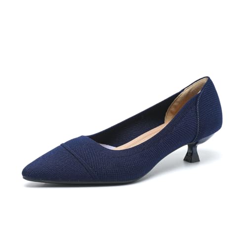 GYUBL Damen Pumps Kitten Absatz Niedriger Absatz Slip On Kleiderschuhe Geschlossene Spitze Zehen Hochzeitsschuhe Prom Party,1506-Blau,EU36 von GYUBL