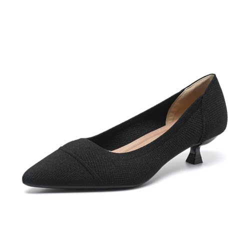 GYUBL Damen Pumps Kitten Absatz Niedriger Absatz Slip On Kleiderschuhe Geschlossene Spitze Zehen Hochzeitsschuhe Prom Party,1506-Schwarz,EU37.5 von GYUBL