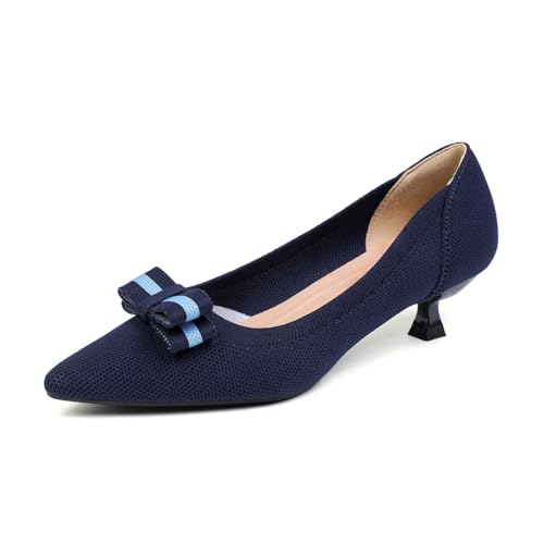 GYUBL Damen Pumps Kitten Absatz Niedriger Absatz Slip On Kleiderschuhe Geschlossene Spitze Zehen Hochzeitsschuhe Prom Party,1507-2-Blau,EU41 von GYUBL