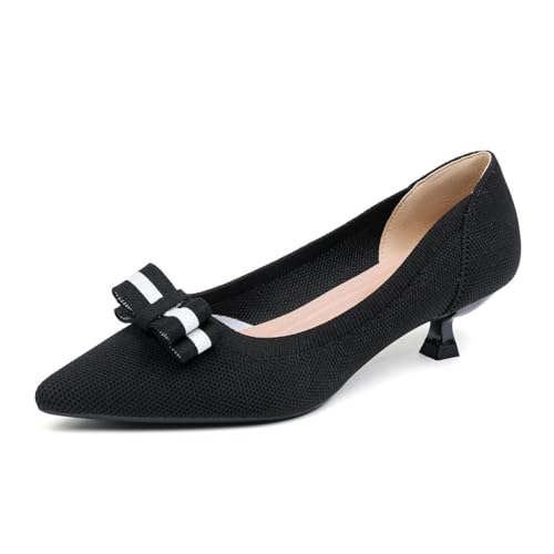 GYUBL Damen Pumps Kitten Absatz Niedriger Absatz Slip On Kleiderschuhe Geschlossene Spitze Zehen Hochzeitsschuhe Prom Party,1507-2-Schwarz,EU38.5 von GYUBL
