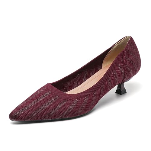 GYUBL Damen Pumps Kitten Absatz Niedriger Absatz Slip On Kleiderschuhe Geschlossene Spitze Zehen Hochzeitsschuhe Prom Party,1507-3-Rot,EU36.5 von GYUBL