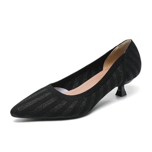 GYUBL Damen Pumps Kitten Absatz Niedriger Absatz Slip On Kleiderschuhe Geschlossene Spitze Zehen Hochzeitsschuhe Prom Party,1507-3-Schwarz,EU37.5 von GYUBL
