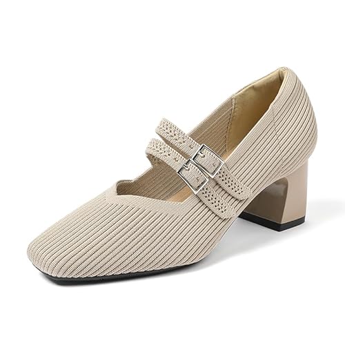 GYUBL Damen Pumps mit verstellbarem Riemen Vegan Mary Jane Damen Pumps mit Chunky Low Heel, 35 EU von GYUBL