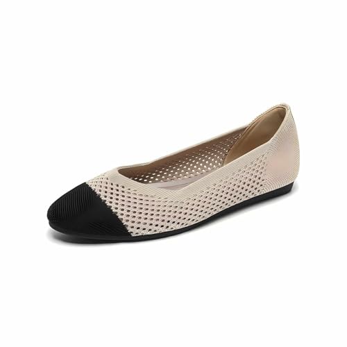 GYUBL Damen Strickstoff Schuhe Bequem & Luftdurchlässig Sneaker mit Gummisohle und Seitlichen Mesh,Modèle XTZ-Y02,Aprikosenfarben Schwarz,EU43 von GYUBL