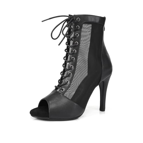 GYUBL Damen Tanz Heels Atmungsaktive Tanzstiefel Tanzschuhe Jazz Stiefeletten Damen Party Abend Performance Absätze,Schwarz 9,5cm,37EU von GYUBL