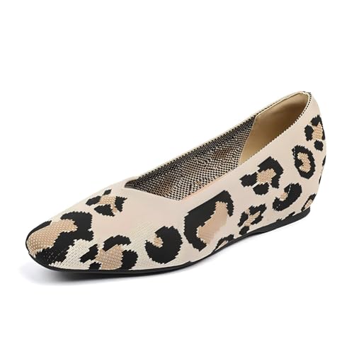 GYUBL Damenschlupfschuhe aus Strick Slipper mit Flex-Sohle Bequem für Alltag Reisen & Büro,Modèle XTZ-980,Leopardenmuster,EU34 von GYUBL