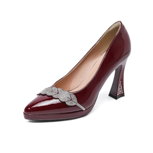 GYUBL Damenschuhe Slip-On Plateformsohle Hochhackig für Büro Abendparty Hochzeit,Modèle XTZ-189-2,Weinrot,EU39 von GYUBL