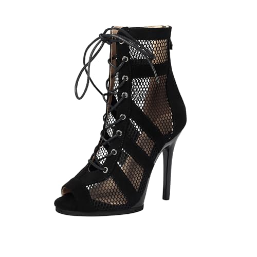 GYUBL Elegante Damen High Heels mit Schnürung & Reißverschluss Atmungsaktives Mesh Design & Flexible Gummisohle für Party,Modèle DS-3235,Schwarz-9,EU36 von GYUBL