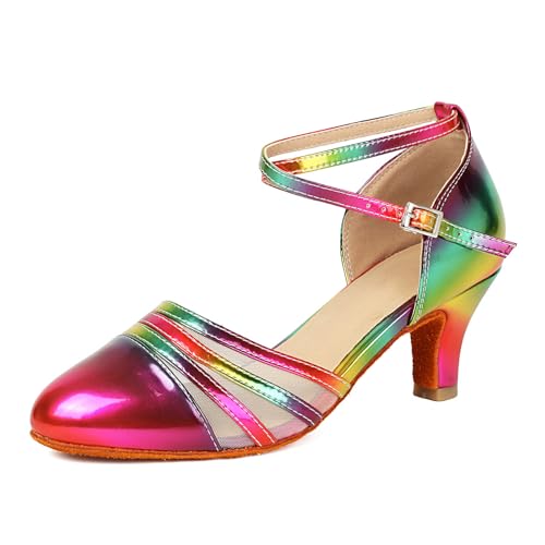 GYUBL Flapper-Tanzschuhe für Damen Satin mit Mesh-Patchwork Pumps Moderne Tango Swing Latein-Tanzschuhe 6CM Absatz,37.5 EU von GYUBL