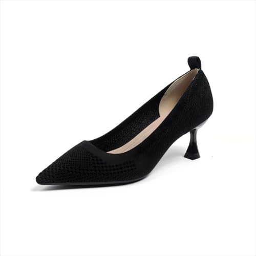 GYUBL Gestrickte Schuhe Damen Atmungsaktiv, bequem & rutschfest mit Gummi-Sohle für Alltag & Freizeit,Modèle XTZ-T6,Schwarz,EU36 von GYUBL