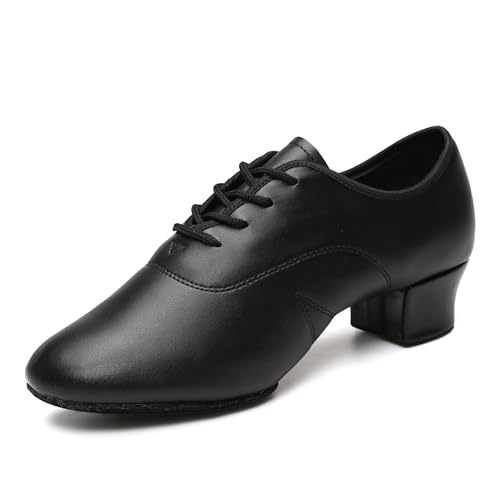 GYUBL Herren Schwarz Leder Tanzschuhe Latein Jazz Salsa Tango Jungen Tanzschuhe Ballsaal Praxis Schuhe 3cm Absatz,42 EU von GYUBL
