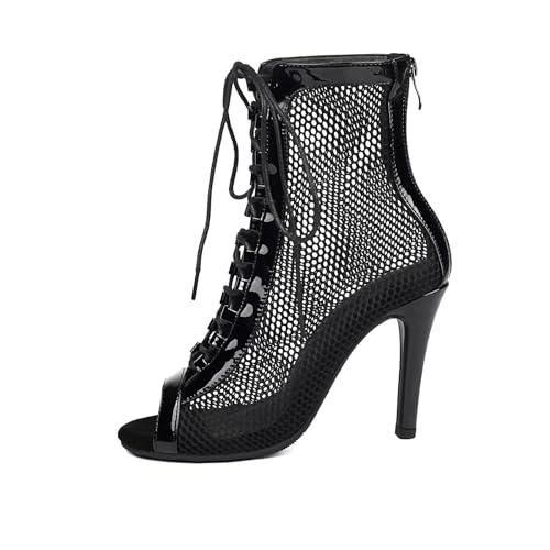 GYUBL Latein Tanzschuhe Damen Hoher Absatz Salsa Ballsaal Satin Tanz Sandalen Latein Tanzstiefel mit 9,5cm Absätzen Schwarz EU 36 von GYUBL