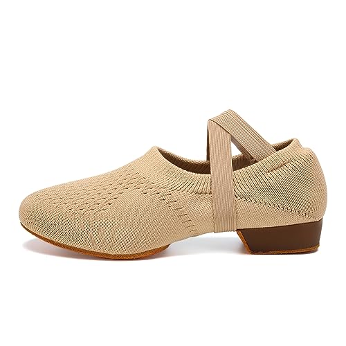 GYUBL Lateinamerikanische Tanzübungsschuhe für Damen, Anfänger, 2,5 cm, niedriger Absatz, Standard, Ballsaal, Social Dance Sneaker, Braun, 39.5 EU von GYUBL