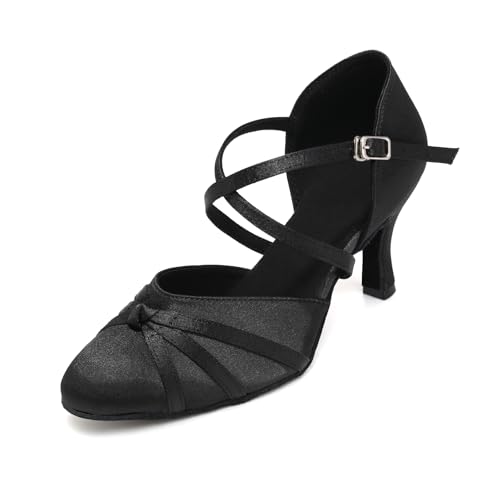 GYUBL Tanzschuhe Damen Schwarz Ballroom Latein Salsa Geschlossen Tango Walzer Abend Party Schuhe 7,5 cm Absatz Wildledersohle, 40 EU von GYUBL