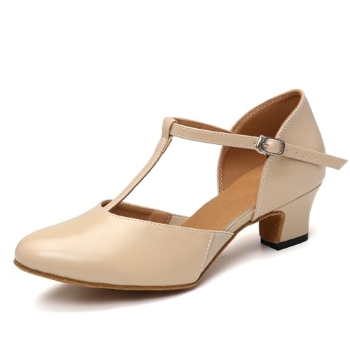 RUYBOZRY Tanzschuhe Damen Standard und Latein Geschlossen Bachata Tango Tanzschuhe Salsa Ballsaal Tanz Sandalen mit 6cm Absatz Beige EU 41 von GYUBL