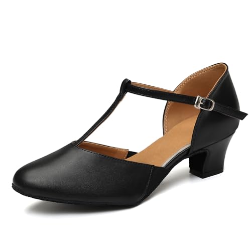 RUYBOZRY Tanzschuhe Damen Standard und Latein Geschlossen Bachata Tango Tanzschuhe Salsa Ballsaal Tanz Sandalen mit 6cm Absatz Schwarz EU 38 von GYUBL