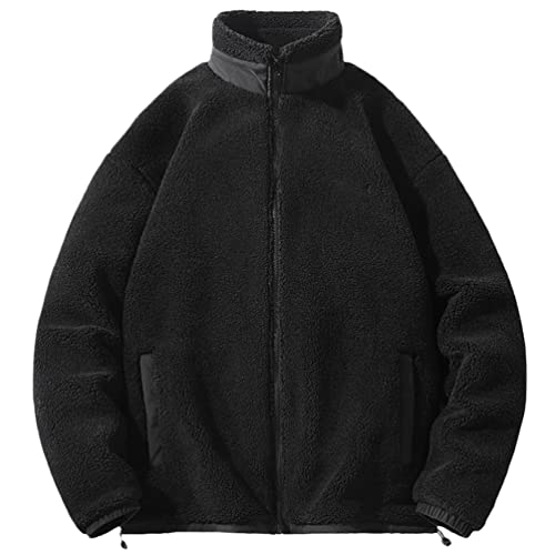 GYXHPTD Hip Hop Winter Fleece Flauschige Jacke Streetwear Fuzzy Zipper Coat Herren Herbst Leichte Jacken Schwarz Beige black XXL von GYXHPTD