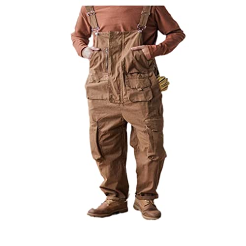 Retro American Overalls Lätzchen Loose Washing Jumpsuit Herren Hosenträger Four Seasons Baggy Pants in voller Länge Dark Brown XL von GYXHPTD