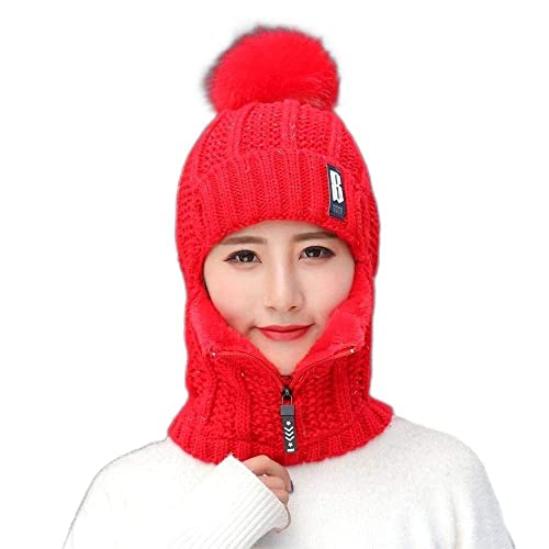 GYXYYF Frauen Strickmütze Skimütze Sets für Frauen Winddicht Winter Outdoor Stricken Warm Dick Siamesischer Schal Kragen Warme Mütze Mädchen Geschenk von GYXYYF