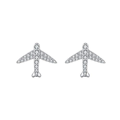 Flugzeug Ohrringe für Mädchen Clear Paved Planet Airport Stud Ohrring weiblich 925 Sterling Silber Ohrstecker Schmuck von GYXYZB