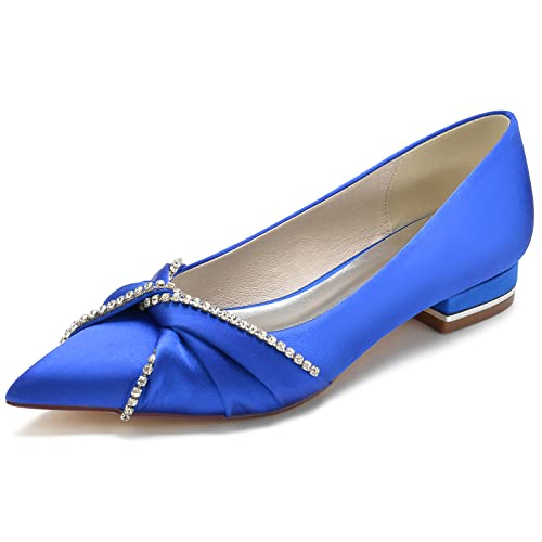 GYYZAYH Ballerinas für Damen Hochzeitsschuhe Spitze Satin Brautkleid Ballerinas Abend Abschlussball Party Pumps,Blau,38 EU von GYYZAYH