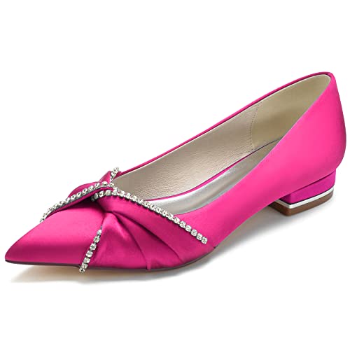 GYYZAYH Ballerinas für Damen Hochzeitsschuhe Spitze Satin Brautkleid Ballerinas Abend Abschlussball Party Pumps,Fuchsia,41 EU von GYYZAYH