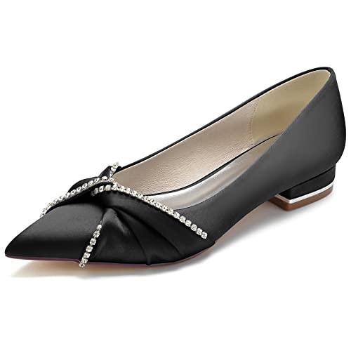 GYYZAYH Ballerinas für Damen Hochzeitsschuhe Spitze Satin Brautkleid Ballerinas Abend Abschlussball Party Pumps,Schwarz,37 EU von GYYZAYH