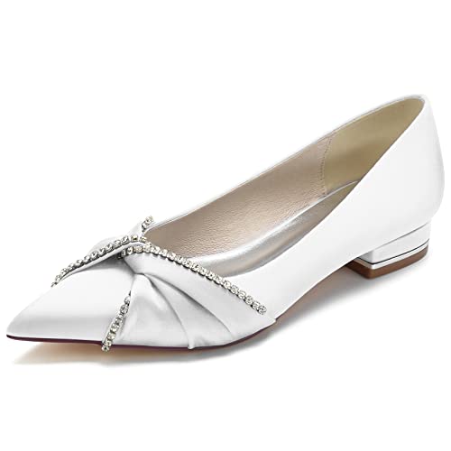 GYYZAYH Ballerinas für Damen Hochzeitsschuhe Spitze Satin Brautkleid Ballerinas Abend Abschlussball Party Pumps,Weiß,40 EU von GYYZAYH