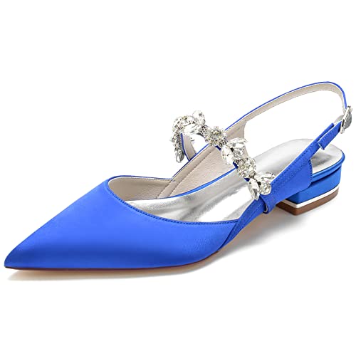 GYYZAYH Damen Geschlossene Zehen Satin Hochzeitsschuhe Für Braut Slingback Ballerinas Schuhe Abend Formelle Pumps Schuhe,Blau,38 EU von GYYZAYH