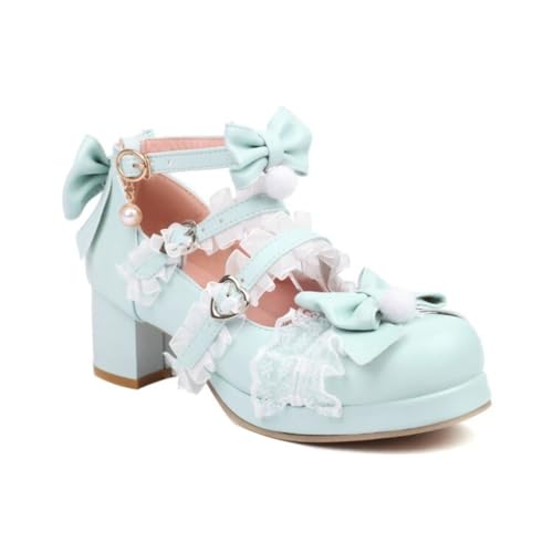 GYYZAYH Damen Knöchelriemen Niedlich Cosplay Schuhe Runde Zehe Lolita Schuhe Block Heel Fliege Kawaii Court Pumps,Azurecolor,41 EU GYYZAYH Damen Knöchelriemen Niedlich Cosplay Schuhe Runde Zehe Lolita Schuhe Block Heel Fliege Kawaii Court Pumps,Azurecolor,41 EU von GYYZAYH