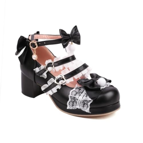 GYYZAYH Damen Knöchelriemen Niedlich Cosplay Schuhe Runde Zehe Lolita Schuhe Block Heel Fliege Kawaii Court Pumps,Schwarz,41 EU GYYZAYH Damen Knöchelriemen Niedlich Cosplay Schuhe Runde Zehe Lolita Schuhe Block Heel Fliege Kawaii Court Pumps,Schwarz,41 EU von GYYZAYH