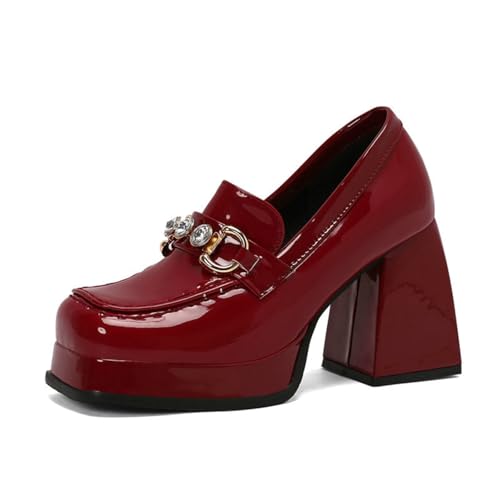 GYYZAYH Damen Slip On Plateau Heels Loafer Quadratische Zehe Lackleder Freizeitschuhe Penny Business Kleid Arbeit Pumps,Rot,37 EU GYYZAYH Damen Slip On Plateau Heels Loafer Quadratische Zehe Lackleder Freizeitschuhe Penny Business Kleid Arbeit Pumps,Rot,37 EU von GYYZAYH