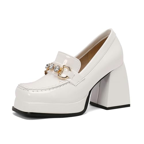 GYYZAYH Damen Slip On Plateau Heels Loafer Quadratische Zehe Lackleder Freizeitschuhe Penny Business Kleid Arbeit Pumps,Weiß,38 EU GYYZAYH Damen Slip On Plateau Heels Loafer Quadratische Zehe Lackleder Freizeitschuhe Penny Business Kleid Arbeit Pumps,Weiß,38 EU von GYYZAYH