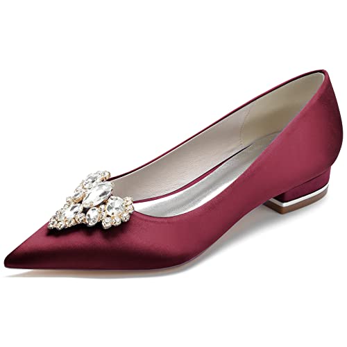 GYYZAYH Damen Slip-on Ballerina Schuhe Satin Spitze Braut Ballerinas Schuhe Hochzeit Abend Party Pumps,Burgundy,36 EU von GYYZAYH