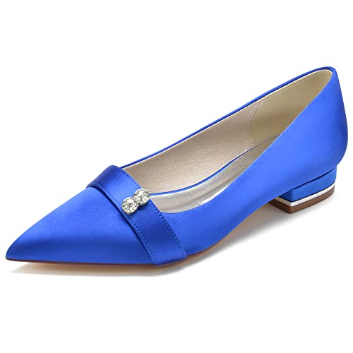 GYYZAYH Damen Spitze Braut Flats Schuhe Hochzeitsfeier Ballettschuhe mit Strass,Blau,37 EU von GYYZAYH