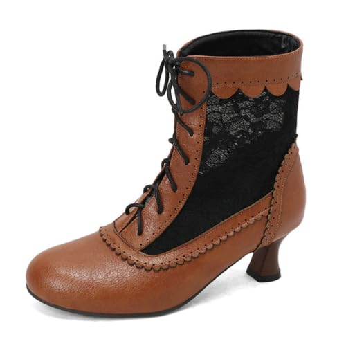 GYYZAYH Damen Stiefeletten mit runder Zehenpartie mit Schnürung, Kitten Heel & Lace Details, Obermaterial aus Kunstleder,Messing,35 EU von GYYZAYH