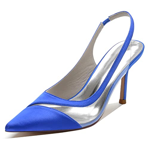 GYYZAYH Frauen spitze Zehen Slingback Brautschuhe Stiletto High Heels Brautjungfernschuhe Abendparty Kleid Hochzeit Schuhe,Blau,38 EU von GYYZAYH