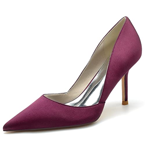 GYYZAYH Slip-On Pumps Klassische Spitze Zehenpartie Stilettos High Heel Elegante Satin Büroschuhe Hochzeit Brautsandalen,Burgundy,43 EU von GYYZAYH