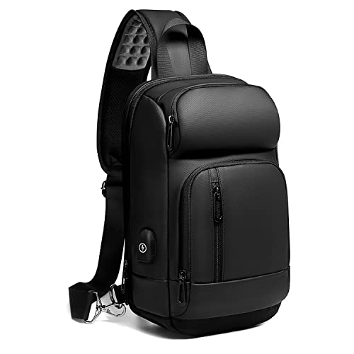 GYakeog Crossbody Bag Herren Brusttasche Herren Wasserdichte Sling Bag Herren mit USB-Ladeanschluss Umhängetasche Herren Schultertasche Herren für Arbeit Reisen Radfahren Wandern-Schwarz von GYakeog